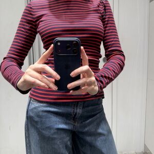 Ralph Lauren Red and Navy Stripe Cotton boatneck chic minimalist Long Sleeve